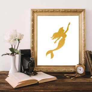 Glam Chic Faux Goldfolie Kleine Meerjungfrau Prinz Poster