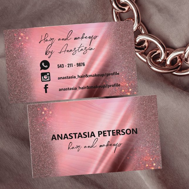 Glam Chic Funkelnd Pink Metallic Rose Gold Glitzer Visitenkarte (Von Creator hochgeladen)