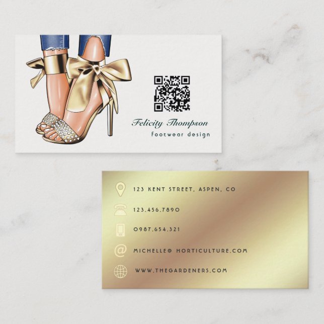 Glam Chic Gold Fashion Designer QR Code Visitenkarte (Vorne/Hinten)