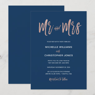 Glam Chic Navy & Rose Gold Mr & Mrs. Wedding Invit Einladung