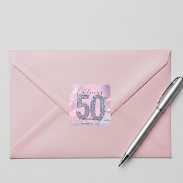 Glam Chic Rosa und Silber Pailletten 50. Geburtsta Quadratischer Aufkleber