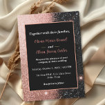glam chic rose gold Glitter gold frame wedding Einladung<br><div class="desc">Announce your wedding with this incredibly modern, chic, and glamorous invitation! The design features a dramatic split background: a generous upper border of sparkling rose gold faux glitter fades into a sophisticated black glitter backdrop, creating a gradient of luxurious sparkle. The formal invitation text is centered in a refined black...</div>
