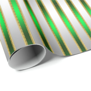 Glam Chic Shiny Silver und Grüne Streifen Geschenkpapier