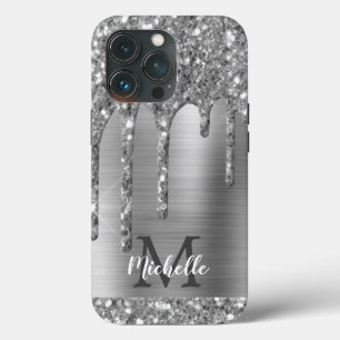 Glam Chic Silver Glitzer Tropfen Monogram Metal Case-Mate iPhone Hülle