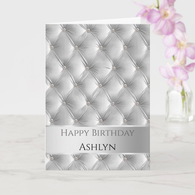 Glam Chic Soft Grau Imitate Velvet Silver Geburtst Karte (Orchidee)