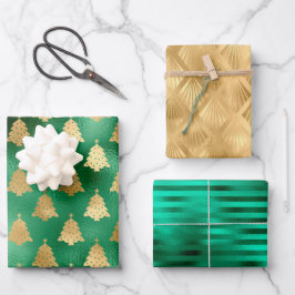 Glam Christmas Tree Muster Green Gold Foil Geschenkpapier Set