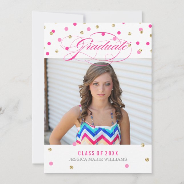 Glam Confetti rose et or Invitations de graduation (Devant)
