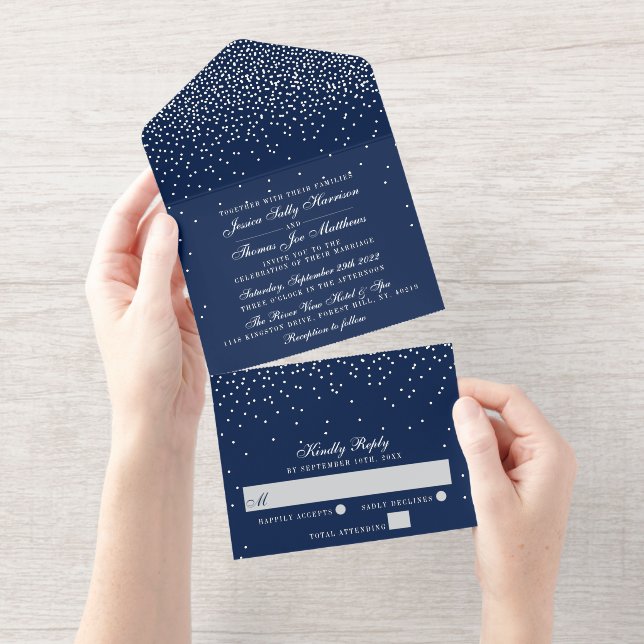 Glam Confetti Wedding Real Foil gepresst All-in-One-Einladung (Abreißstreifen)
