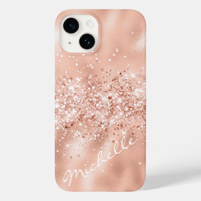 Glam Coral Pink Foil Confetti Case-Mate iPhone 14 Hülle (Rückseite)