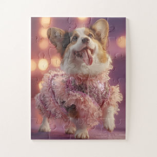 Glam Corgi en rose - Puzzle mignon