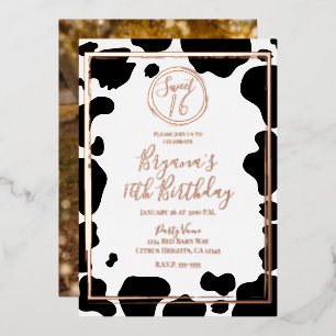 Glam Cow Print Border Wedding Foto Rose Gold Folieneinladung