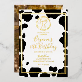 Glam Cow Print Modern Border Wedding Foto Gold Folieneinladung