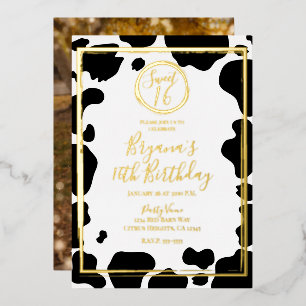 Glam Cow Print Moderne Umrandung Hochzeitsfoto Gol Folieneinladung