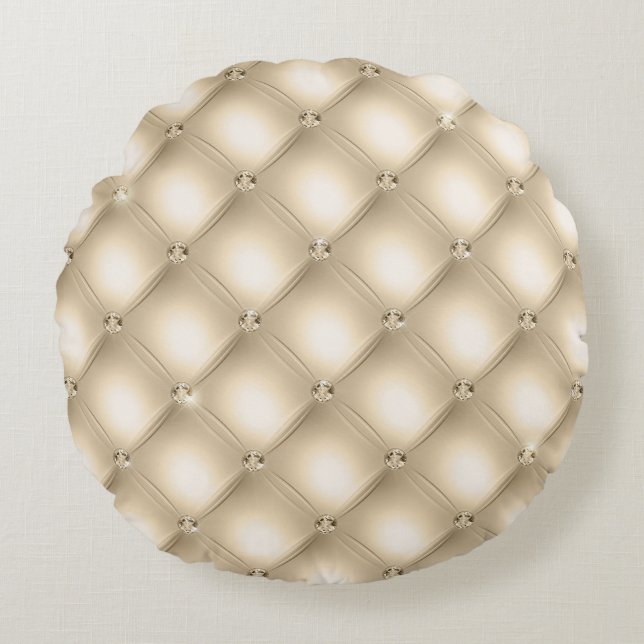 Glam Cream Champagne Diamond Glitz Wedding Rundes Kissen (Vorderseite)
