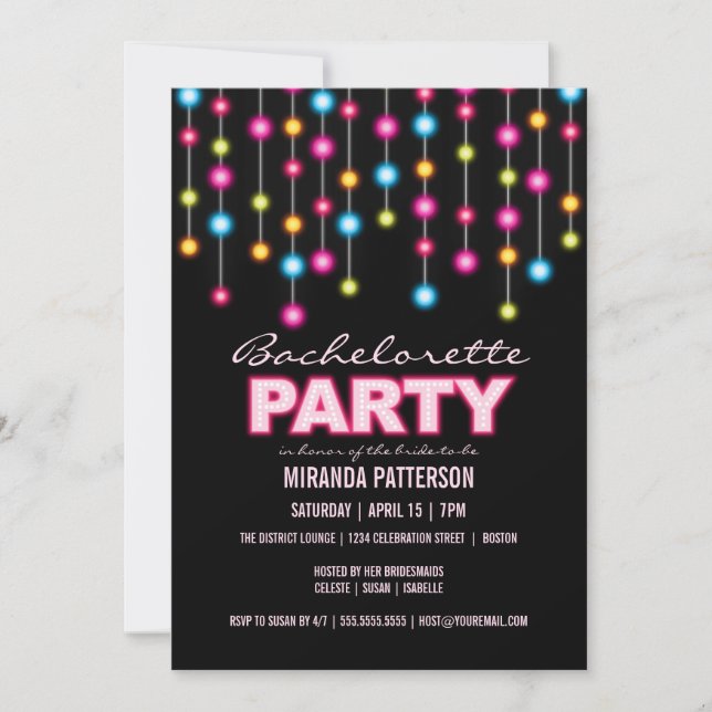 Glam Dance Lights Invitation au Bachelorette Party (Devant)