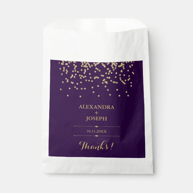 Glam Deep Lila und Gold Confetti Wedding Geschenktütchen (Vorderseite)