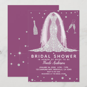 Glam Diamant Hochzeitskleid Berry Brautparty Einladung