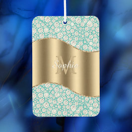 Glam Diamonds auf Aquamarin, Gold Monogram, Script Autolufterfrischer