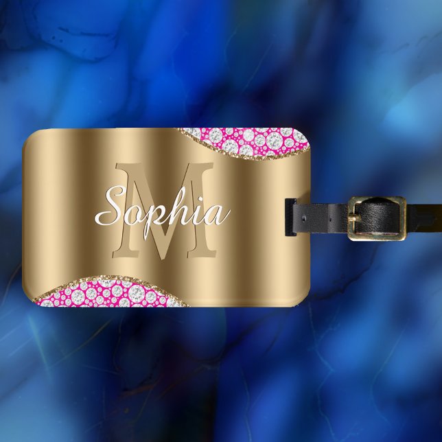 Glam Diamonds Fuchsia, Gold Monogram, Skriptname Gepäckanhänger (Von Creator hochgeladen)