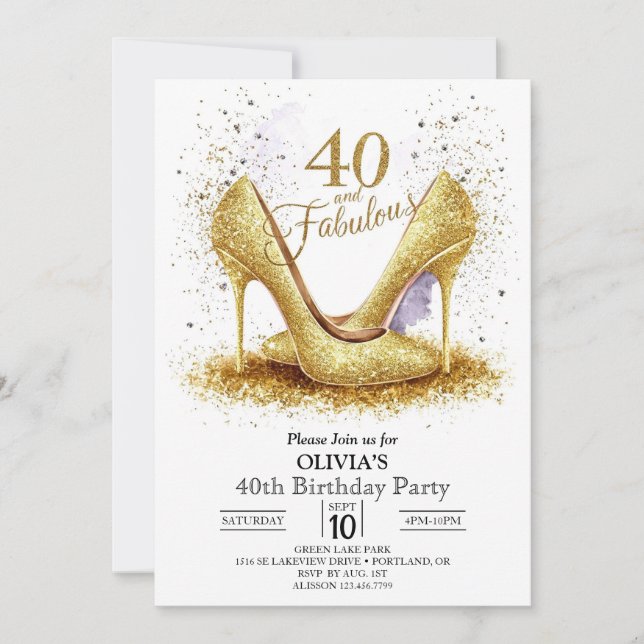 Glam Digital Gold 40. Geburtstag Einladung (Vorderseite)