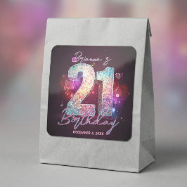 Glam Disco Ball Musical Notes Pink 21st Birthday Quadratischer Aufkleber