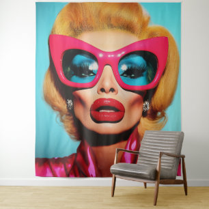 Glam Diva in Retro Shades Wandteppich