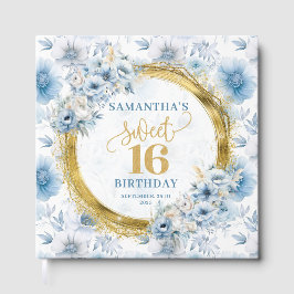 Glam Dusty Blue Sweet 16 Gästebuch mit Glitzer