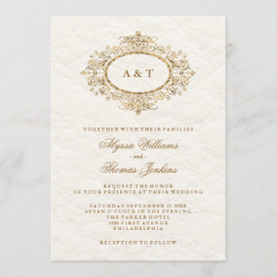 Glam Elegant Faux Kupfer auf Cremig Weiß Hochzeit Einladung