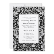 Glam Elegant Luxe Silver Damask auf Schwarzer Hoch