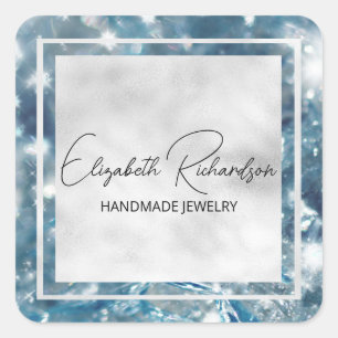 Glam Elegant Luxury Blue Crystal Diamond Quadratischer Aufkleber