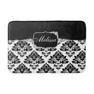 Glam Elegant Schwarz-weiß Damask Diamonds Bath Mat Badematte