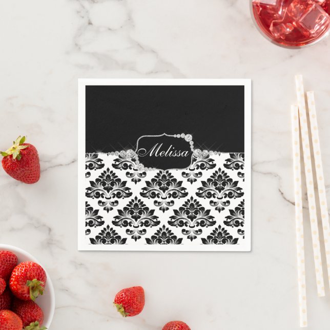 Glam Elegant Schwarz-weiß Damask Diamonds Bath Mat Serviette (Beispiel)