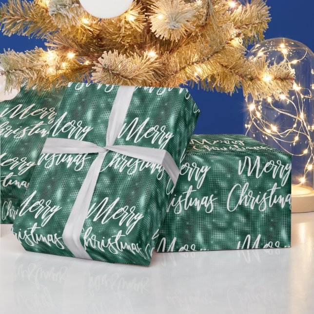 Glam Emerald Green Frory Weihnachtskalligrafie Geschenkpapier (Feiertage)