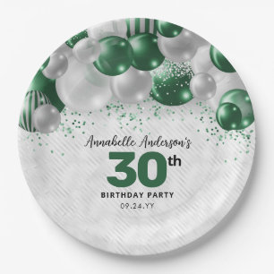Glam Emerald Green Silver Ballon Glitzer Geburtsta Pappteller