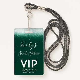 Glam Emerald Sweet 16 Einladung VIP Pass Abzeichen Ausweis