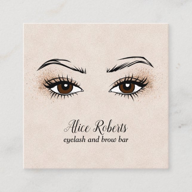 Glam Eyelash-Erweiterung Brow-Bar kalligraphie Quadratische Visitenkarte (Vorderseite)