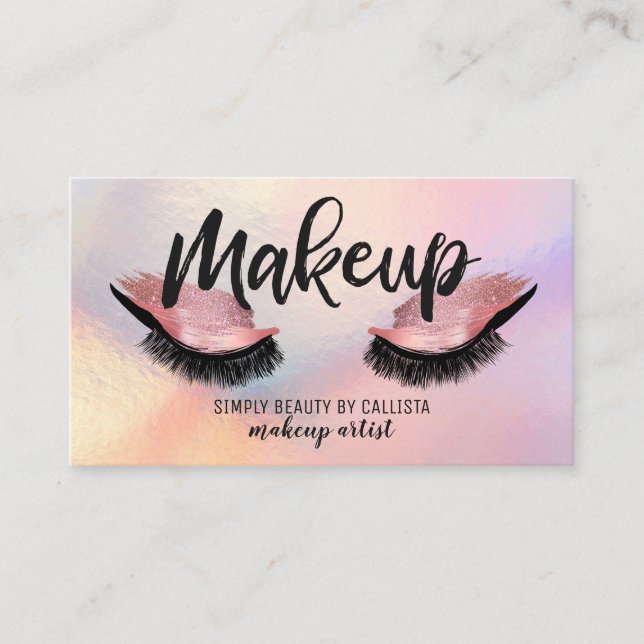 Glam Eyelash Pink Rose Glitzer Metallic Makeup Visitenkarte (Vorderseite)