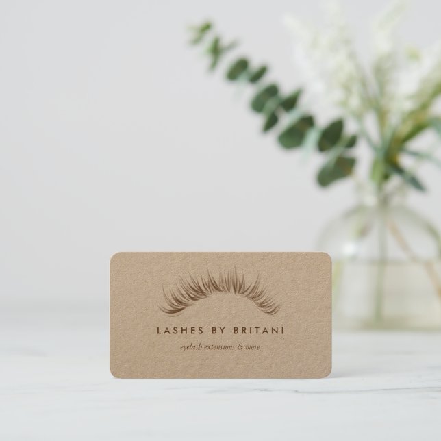 Glam Eyelashes Carte de visite texte marron (Debout devant)