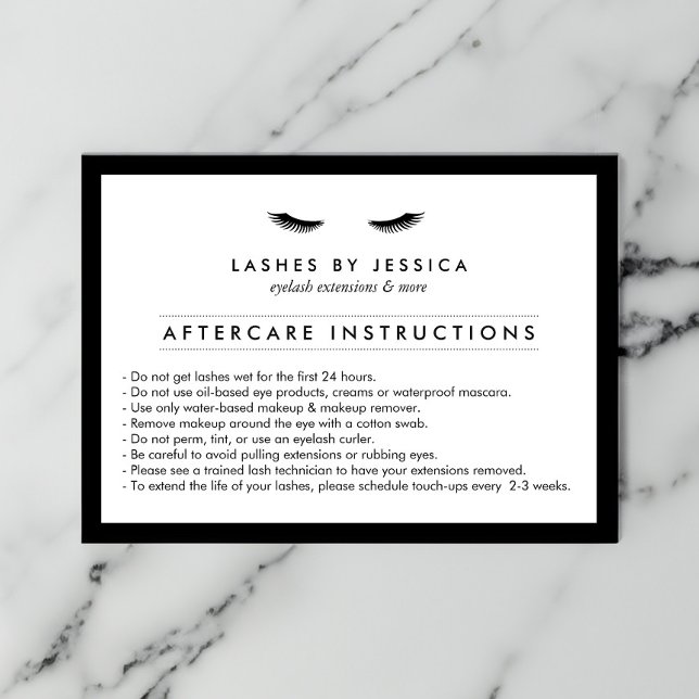 Glam Eyelashes Classic Lash Salon Aftercare Card Visitenkarte (Von Creator hochgeladen)