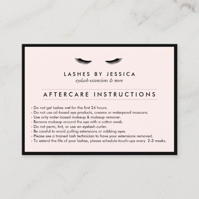 Glam Eyelashes Classic Lash Salon Pink Aftercare Visitenkarte (Vorderseite)