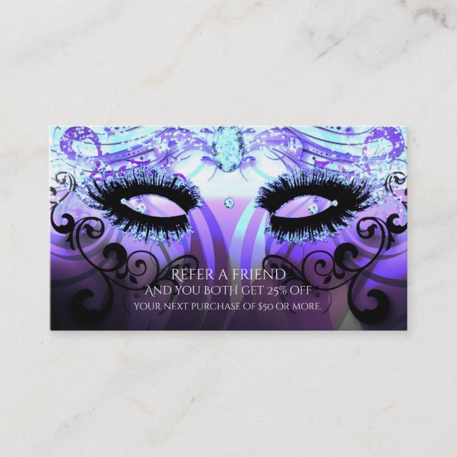 GLAM EYELASHES Lila Beauty Salon Empfehlungskarte (Vorderseite)