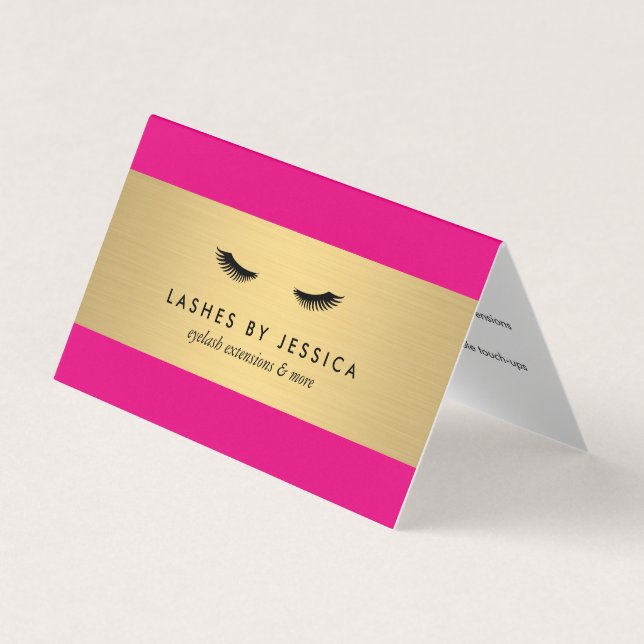 Glam Eyelashes Pink und Gold Aftercare Visitenkarten (Vorderseite)