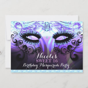 Glam Eyelashes Purple Masquerade Invitations