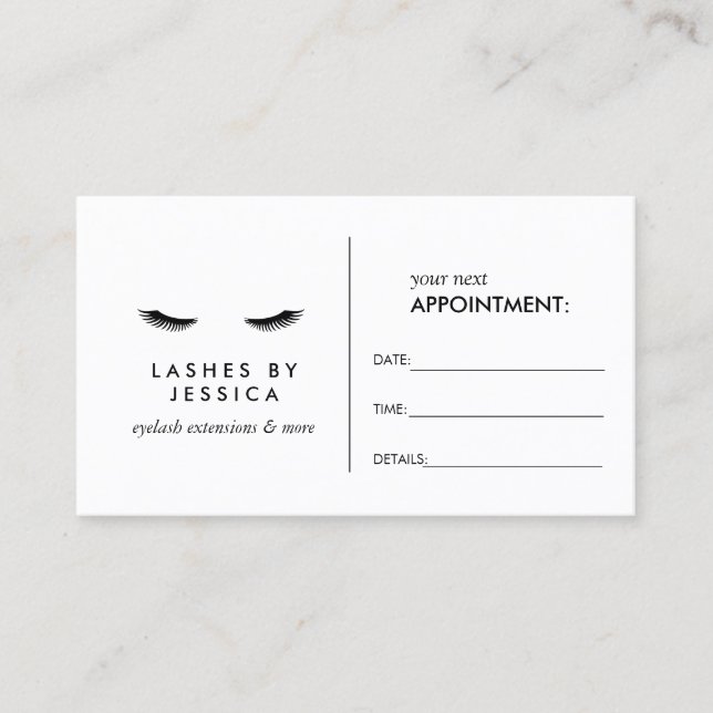 Glam Eyelashes Schwarz-Weiß-Karte Terminkarte (Vorderseite)