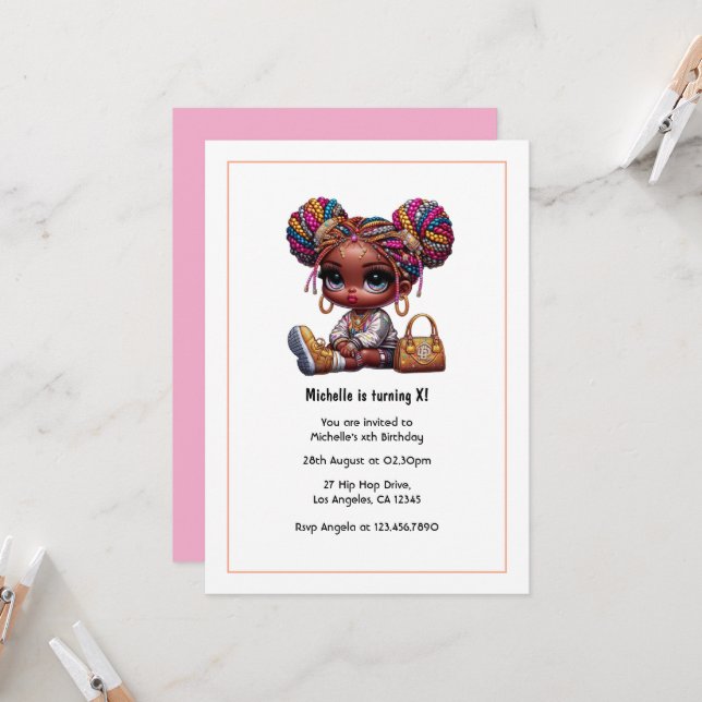 Glam Fashion Doll Birthday Einladung (Vorderseite/Rückseite Beispiel)