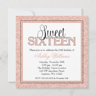 Glam Faux Glitter Rose Gold Sweet 16 Einladungen