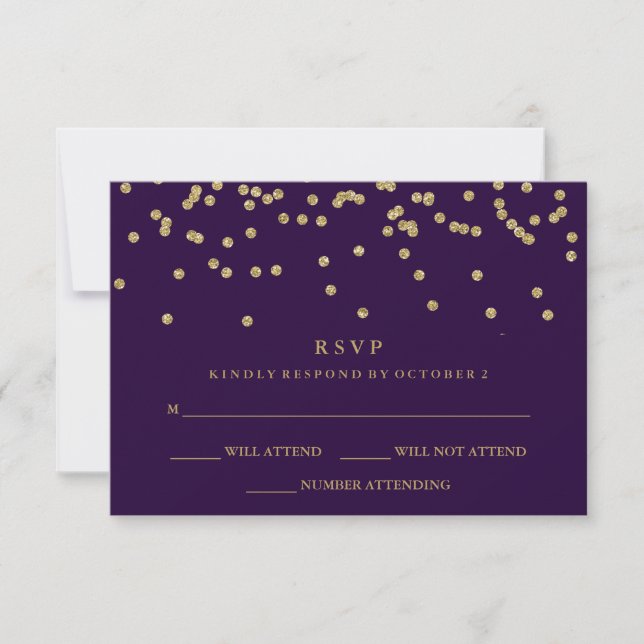 Glam Faux Gold Confetti et Deep Purple RSVP (Devant)