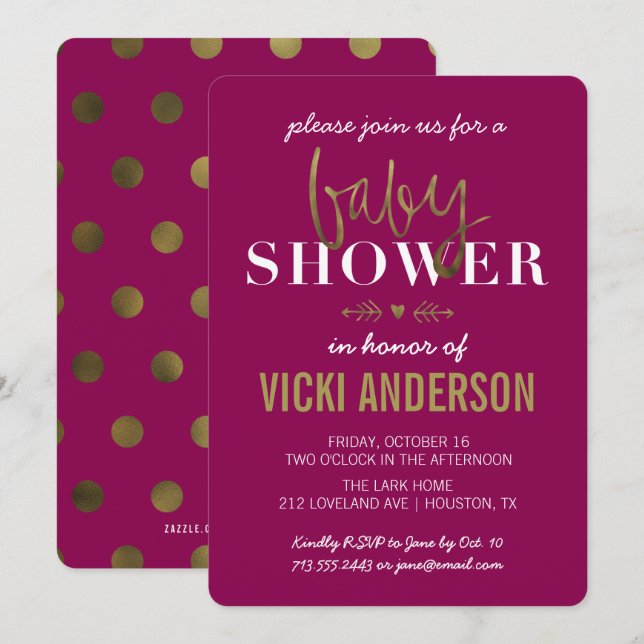 Glam Faux Gold Moderne Baby Shower Invitations (Devant / Derrière)