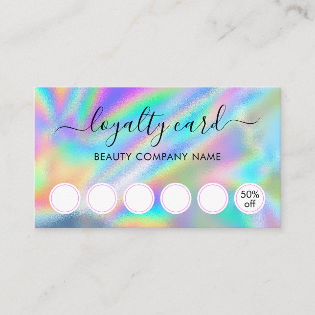 Glam Faux Holographique Beauté Salon Carte de fidé (Devant)