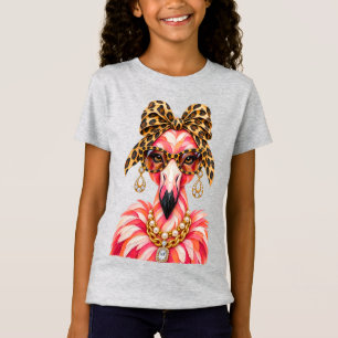 "Glam Flamingo Leopardenprint Gold Perlen Halskett T-Shirt